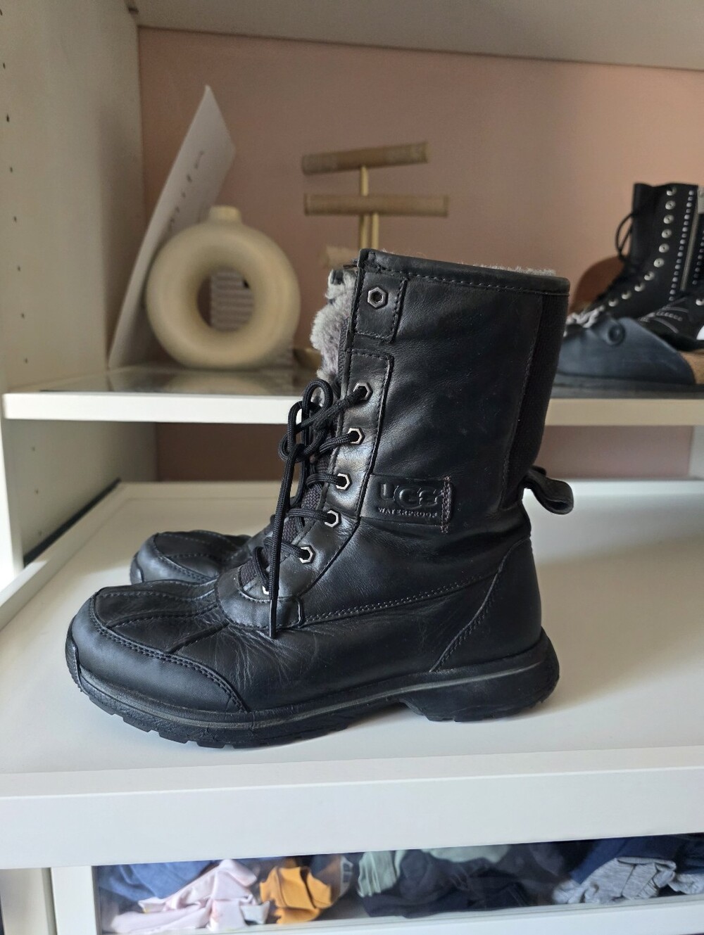 UGG Black Lace-Up Waterproof Leather Winter Boots